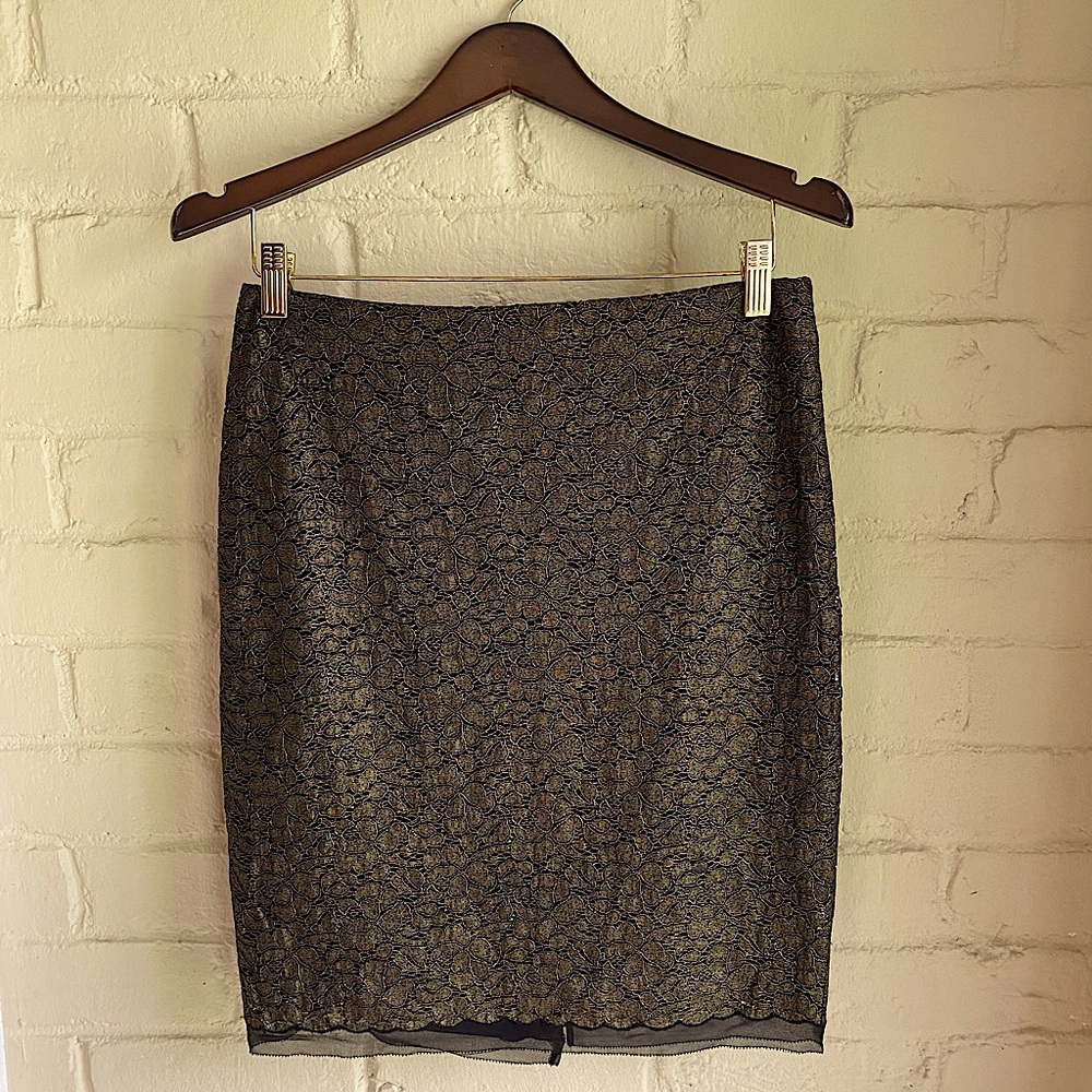 Ann Taylor NWT gold and black floral lace business skirt cocktail size 2